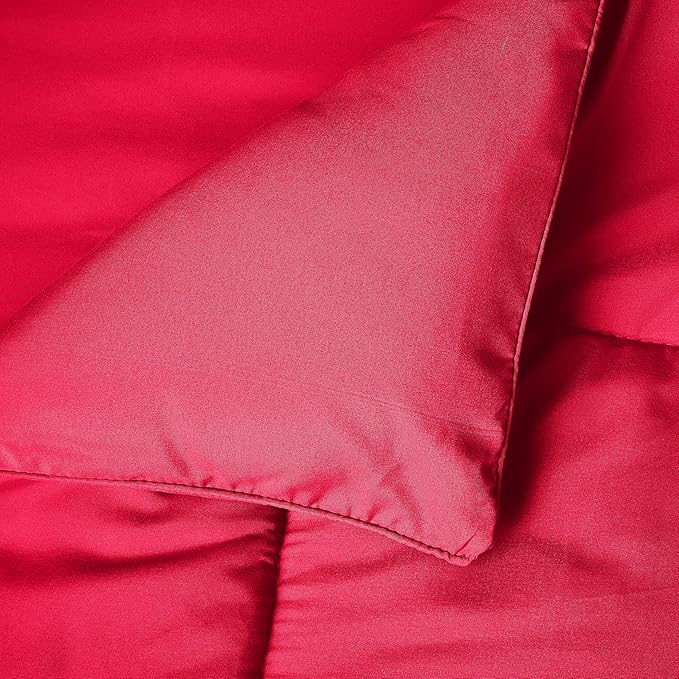 Sweet Home Collection 7 Piece Comforter Set Bag Solid Color All Season Soft Down Alternative Blanket & Luxurious Microfiber Bed Sheets, Red, Full
