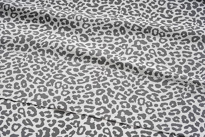 LANE LINEN 100% Organic Cotton Sheets Queen, 4-Piece Bed Sheets Queen Size Cotton, Luxury Sheets, Percale Weave,Breathable Bed Sheets Queen Size Deep Pockets Fits Upto 15" - Chetah Charcoal